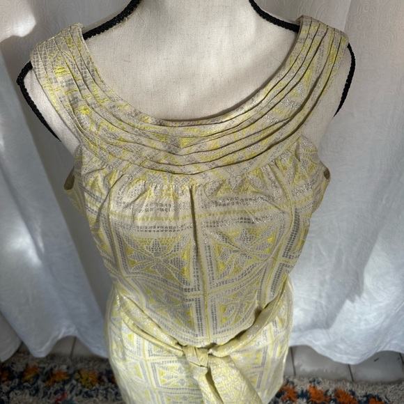 NWT! Eccoici Yellow Jacquard Sheath Dress w Waist Tie Retro Mod Party Dress - 6 - Picture 4 of 11